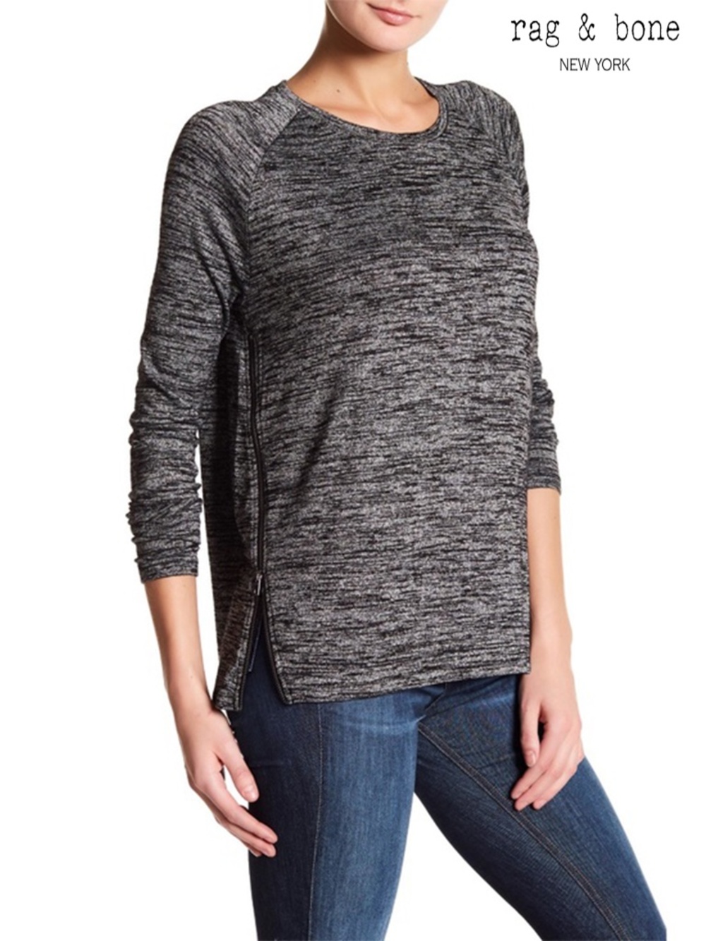 RAG & BONE WOMEN NWT LONG SLEEVE W/ZIP RAYON BLEND HEATHER BLACK CAMDEN. XXS